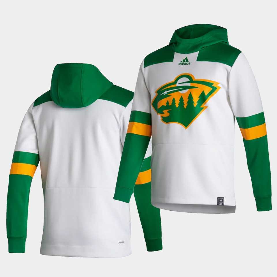 Men Minnesota Wild Blank White NHL 2021 Adidas Pullover Hoodie Jersey